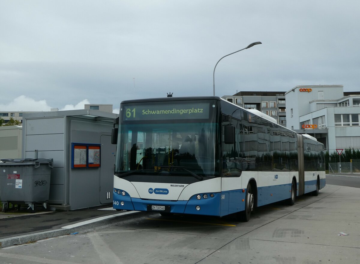 (256'351) - VBZ Z�rich - Nr. 540/ZH 730'540 - Neoplan am 21. Oktober 2023 in Z�rich, M�hlacker