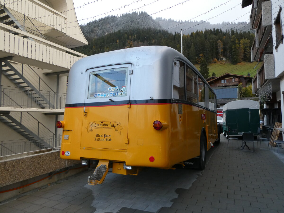 (256'815) - Peter, Luthern Bad - FBW/Gangloff (ex Reusser, Bassersdorf; ex Panel, P�verenges; ex P 24'562; ex P 1351) am 7. November 2023 in Adelboden, Hotel Beau Site