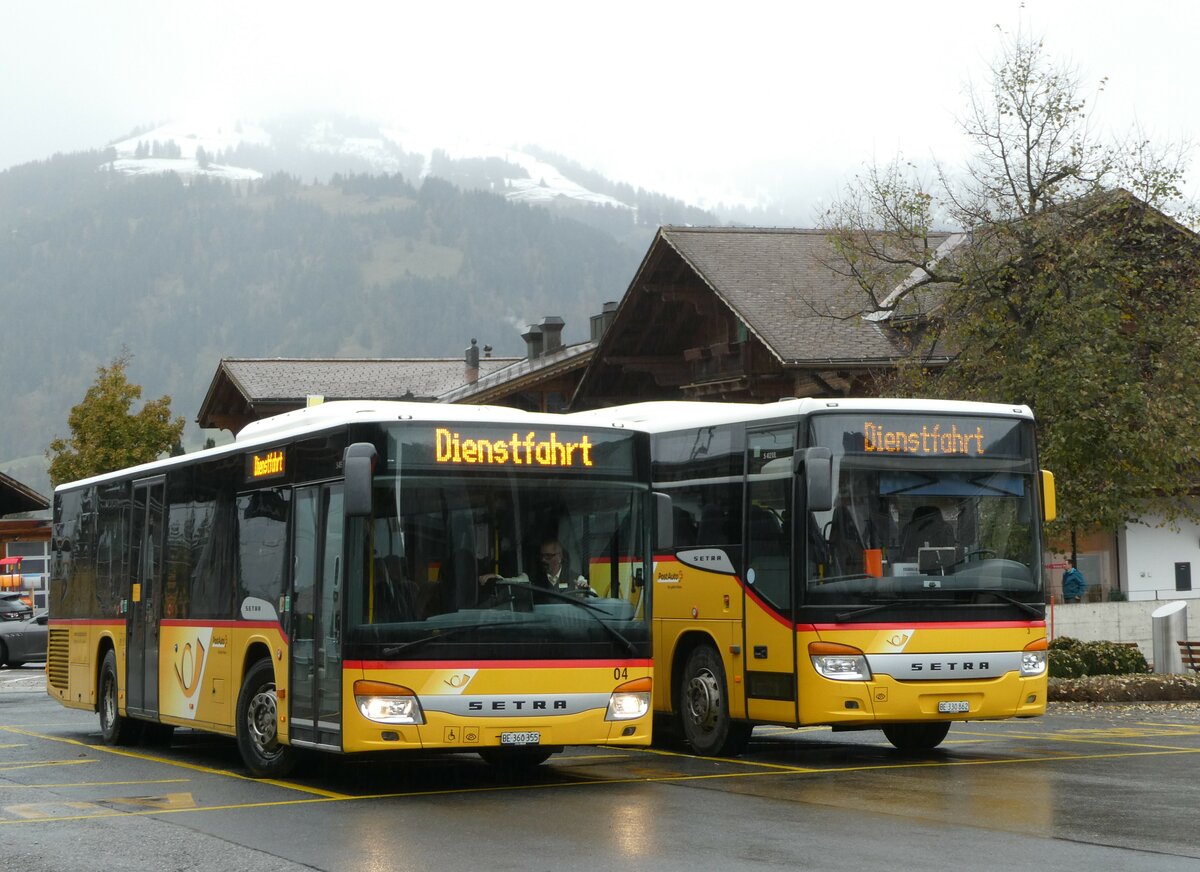 (256'824) - K�bli, Gstaad - Nr. 4/BE 360'355/PID 5204 - Setra am 9. November 2023 beim Bahnhof Gstaad