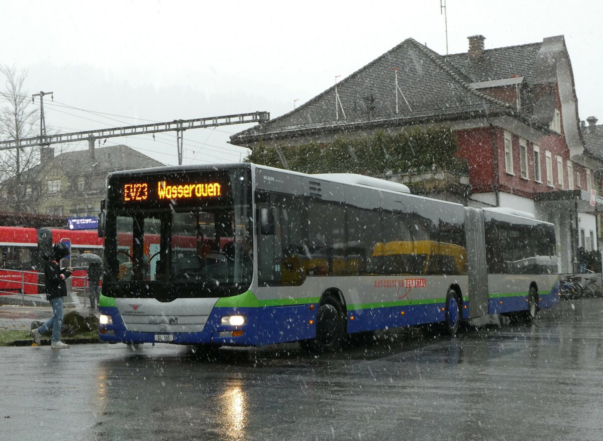 (257'292) - AS Engi - Nr. 15/GL 165 - MAN (ex TPL Lugano Nr. 438; ex Ryffel, Uster; ex Stucki, Porrentruy/PID 5433; ex SBC Chur Nr. 91) am 28. November 2023 beim Bahnhof Appenzell