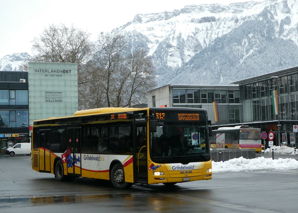 (257'448) - Grindelwaldbus, Grindelwald - Nr. 14/BE 202'568 - MAN/G�ppel am 4. Dezember 2023 beim Bahnhof Interlaken Ost