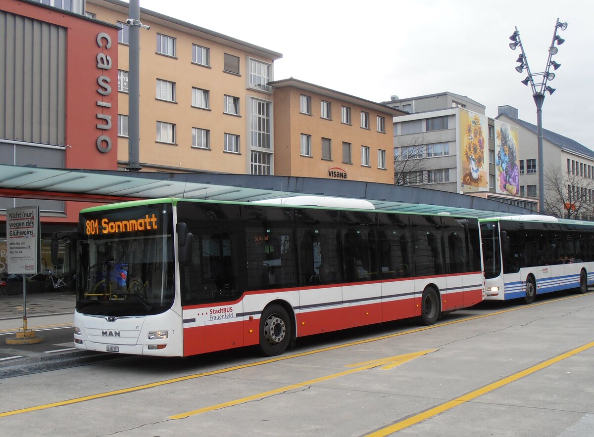(257'644) - StadtBUS, Frauenfeld - Nr. 911/SG 482'207 - MAN (ex RTB Altst�tten Nr. 911; ex PostBus/A BD 15'342) am 15. Dezember 2023 beim Bahnhof Frauenfeld