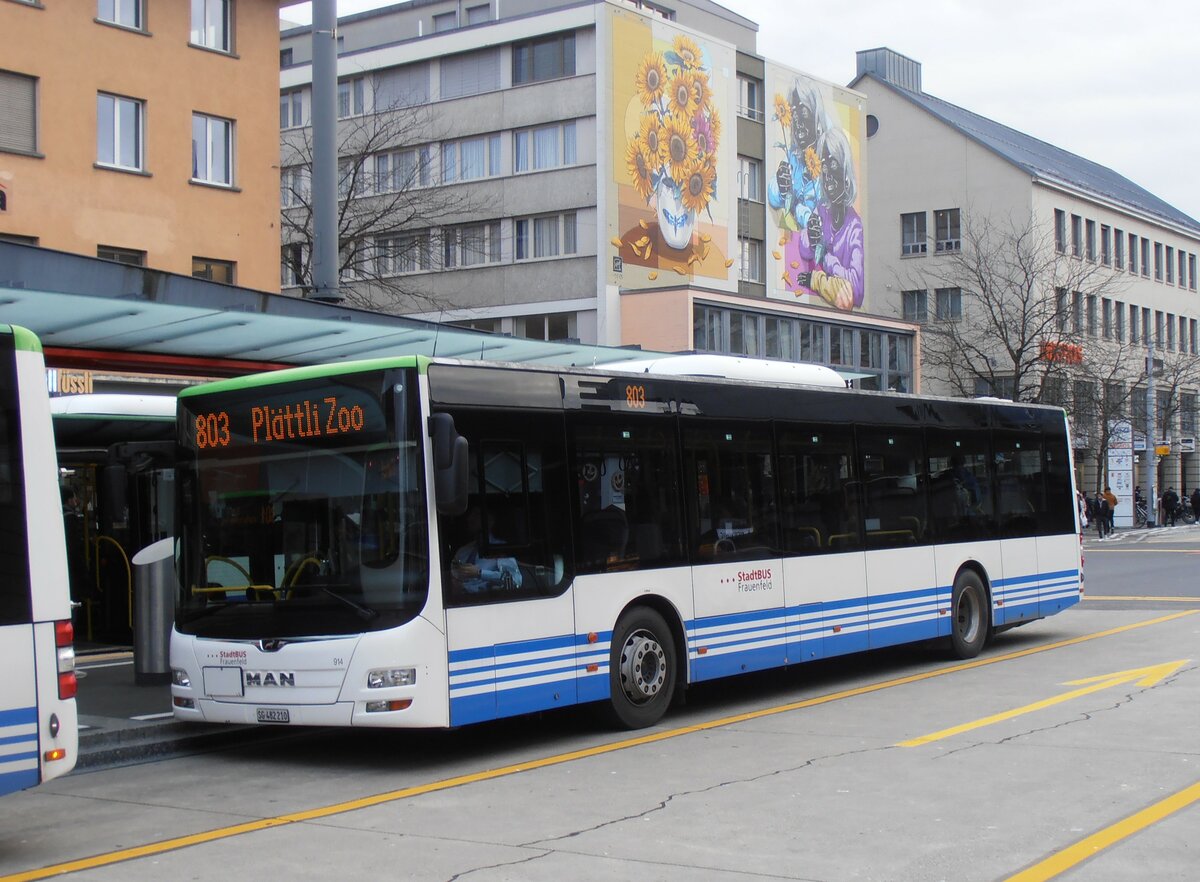 (257'665) - StadtBUS, Frauenfeld - Nr. 914/SG 482'210 - MAN (ex RTB Altst�tten Nr. 914; ex PostBus/A BD 15'358) am 15. Dezember 2023 beim Bahnhof Frauenfeld