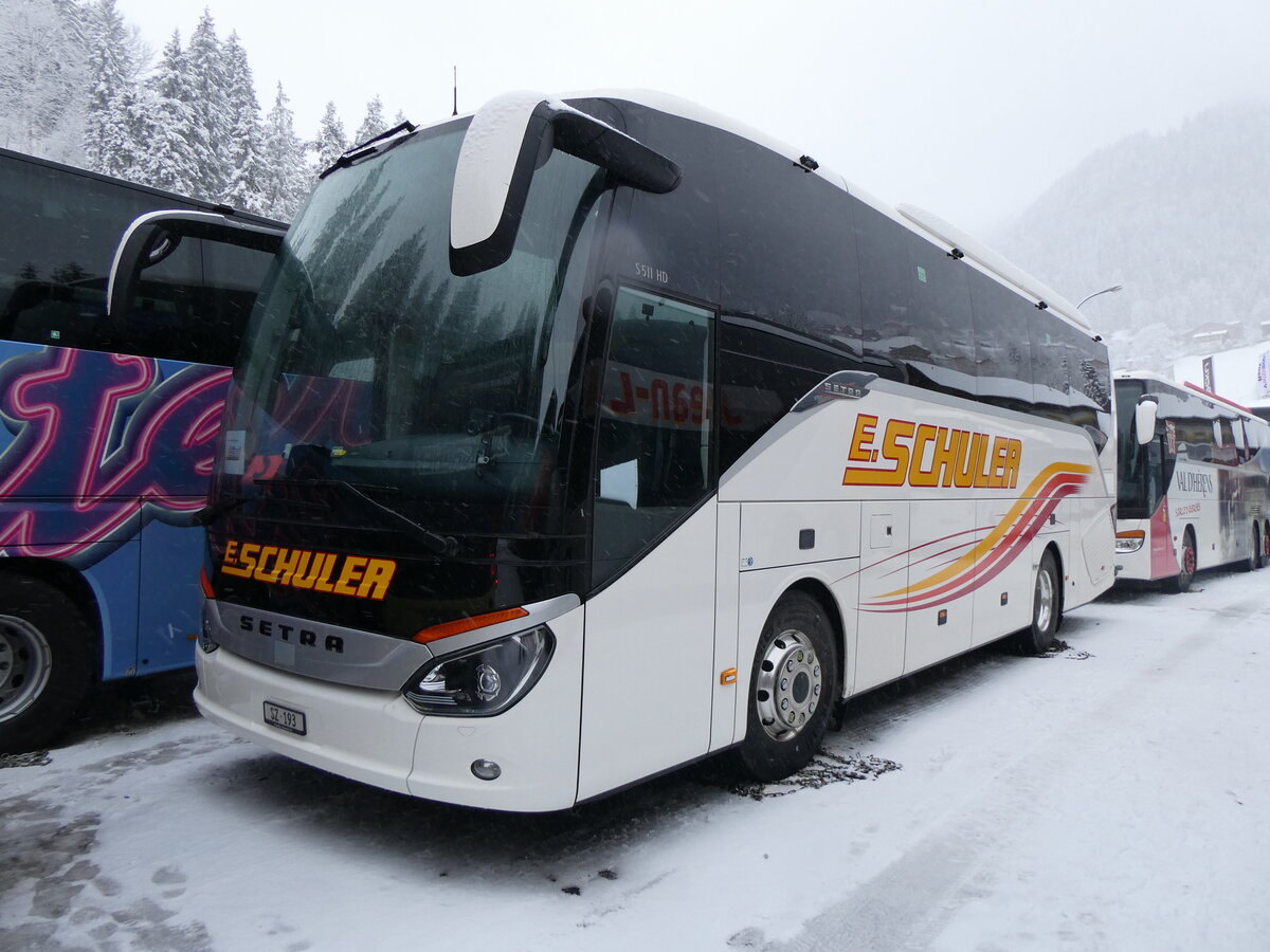 (258'360) - Schuler, Feusisberg - SZ 193 - Setra am 6. Januar 2024 in Adelboden, ASB