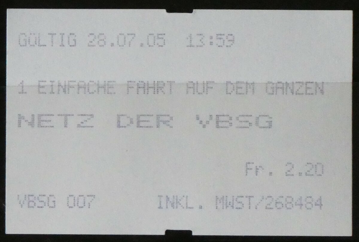 (258'968) - VBSG-Einzelbillet am 28. Januar 2024 in Thun