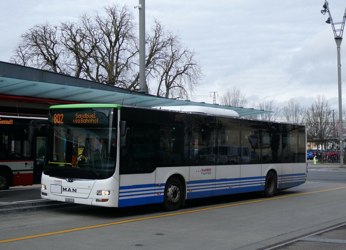 (259'056) - StadtBUS, Frauenfeld - Nr. 915/SG 482'211 - MAN (ex RTB Altst�tten Nr. 915; ex PostBus/A BD 15'345) am 2. Februar 2024 beim Bahnhof Frauenfeld