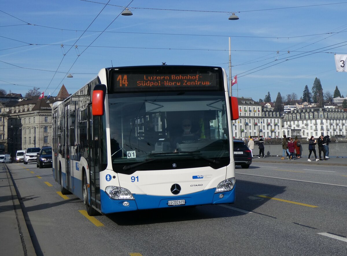 (259'166) - VBL Luzern - Nr. 91/LU 202'615 - Mercedes am 6. Februar 2024 in Luzern, Bahnhofbr�cke