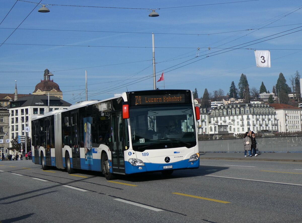 (259'167) - VBL Luzern - Nr. 189/LU 15'073 - Mercedes am 6. Februar 2024 in Luzern, Bahnhofbr�cke