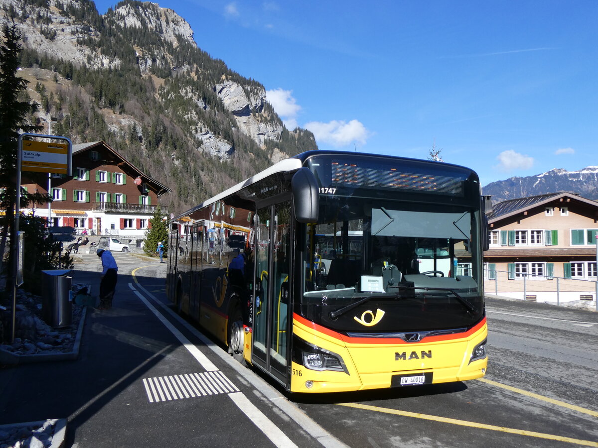 (259'289) - PostAuto Zentralschweiz - Nr. 516/OW 40'016/PID 11'747 - MAN (ex Nr. 16) am 13. Februar 2024 auf der St�ckalp