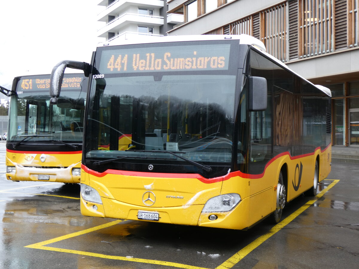 (259'550) - PostAuto Graub�nden - Nr. 10/GR 168'604/PID 12'089 - Mercedes am 23. Februar 2024 beim Bahnhof Ilanz