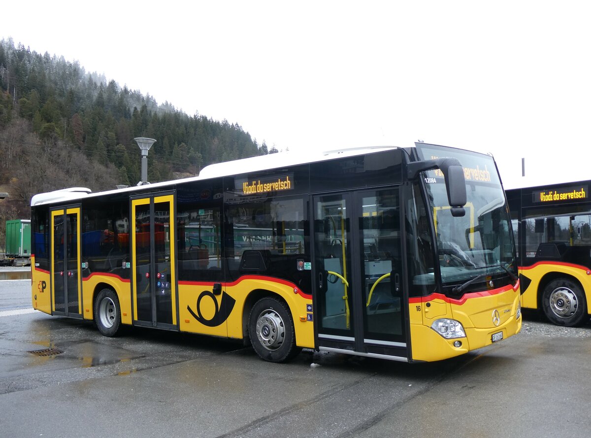 (259'553) - PostAuto Graub�nden - Nr. 16/GR 161'660/PID 12'084 - Mercedes am 23. Februar 2024 beim Bahnhof Ilanz
