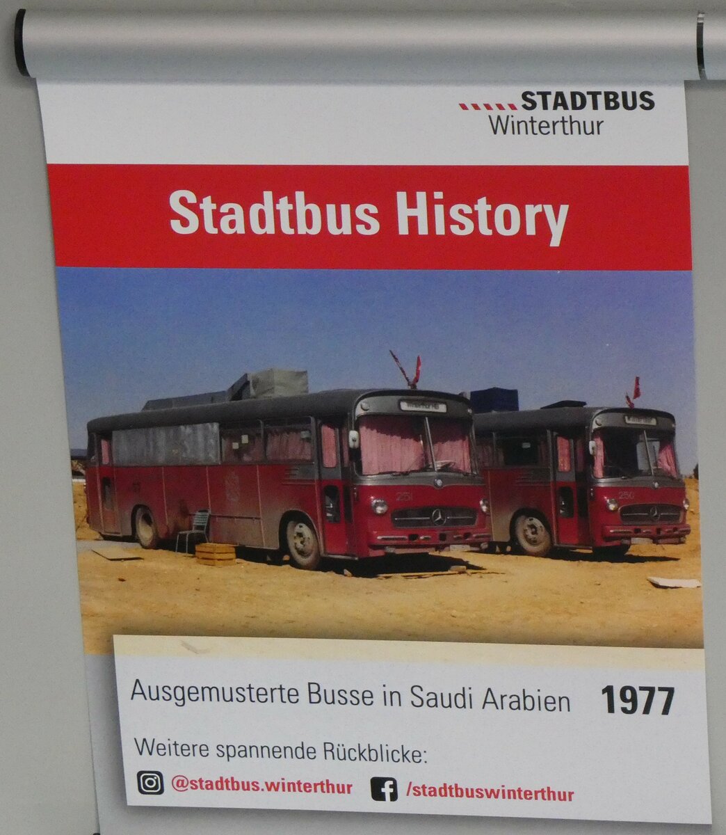 (259'608) - Plakat f�r Stadtbus History am 24. Februar 2024 im Bus beim Bahnhof Winterthur W�lflingen 