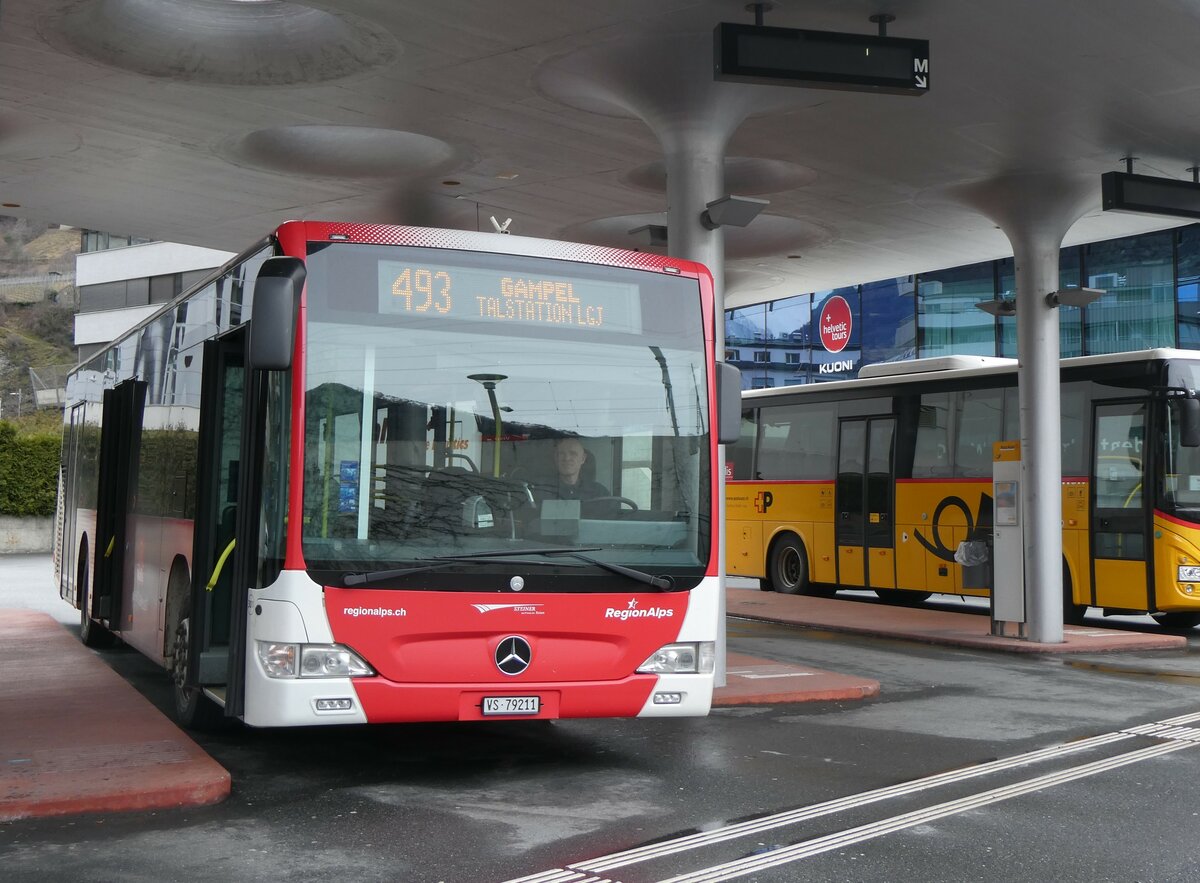 (259'751) - Steiner, Niedergesteln - Nr. 301/VS 79'211 - Mercedes (ex Vorf�hrfahrzeug EvoBus) am 27. Februar 2024 beim Bahnhof Visp