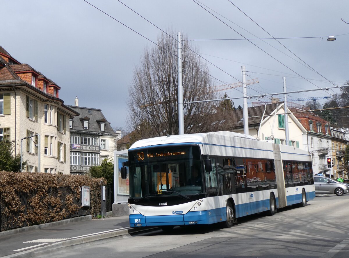 (260'138) - VBZ Z�rich - Nr. 181 - Hess/Hess Gelenktrolleybus am 4. M�rz 2024 in Z�rich, Klusplatz