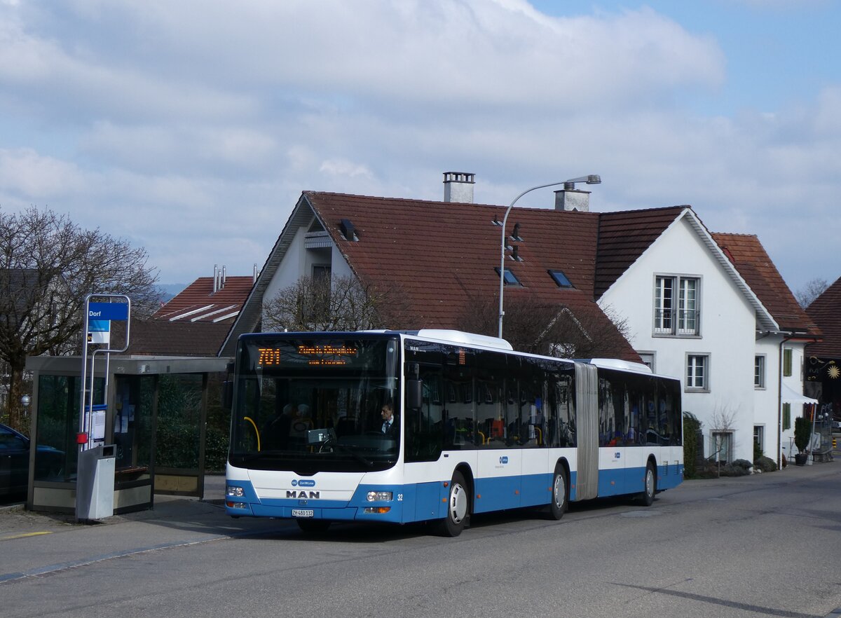 (260'160) - ATE Bus, Effretikon - Nr. 32/ZH 480'132 - MAN am 4. M�rz 2024 in Maur, Dorf