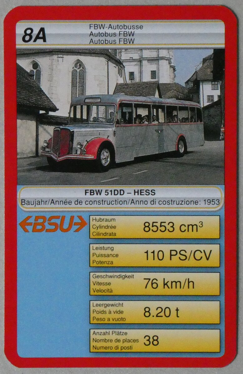 (260'189) - Quartett-Spielkarte mit BSU FBW/Hess 51DD Nr. 11 am 8. M�rz 2024 in Thun