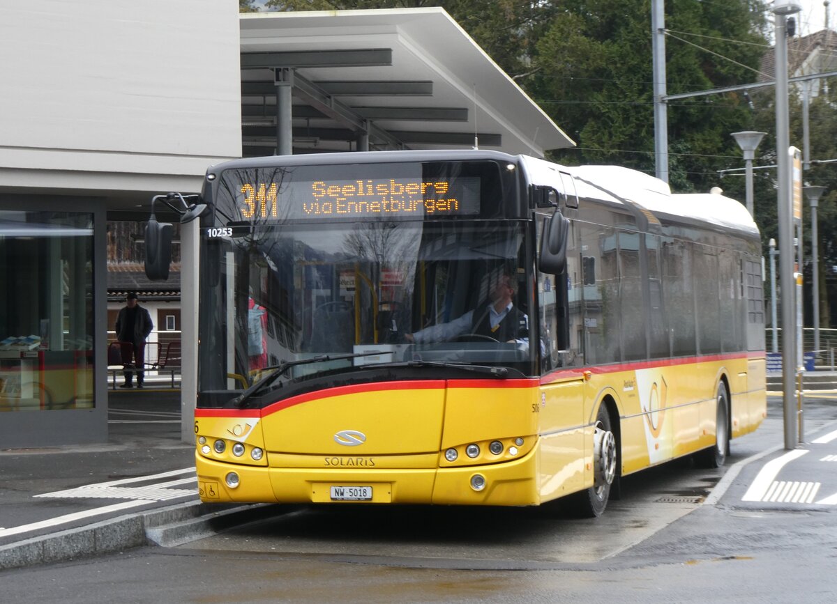 (260'290) - PostAuto Zentralschweiz - Nr. 506/NW 5018/PID 10'253 - Solaris (ex Nr. 56; ex Nr. 26; ex Thepra, Stans Nr. 26) am 12. M�rz 2024 beim Bahnhof Stans