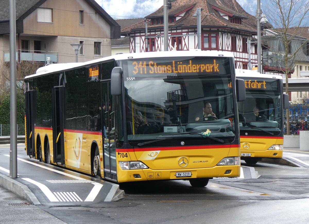(260'310) - PostAuto Zentralschweiz - Nr. 704/NW 5219/PID 5555 - Mercedes (ex Nr. 74; ex Thepra, Stans Nr. 17) am 12. M�rz 2024 beim Bahnhof Stans