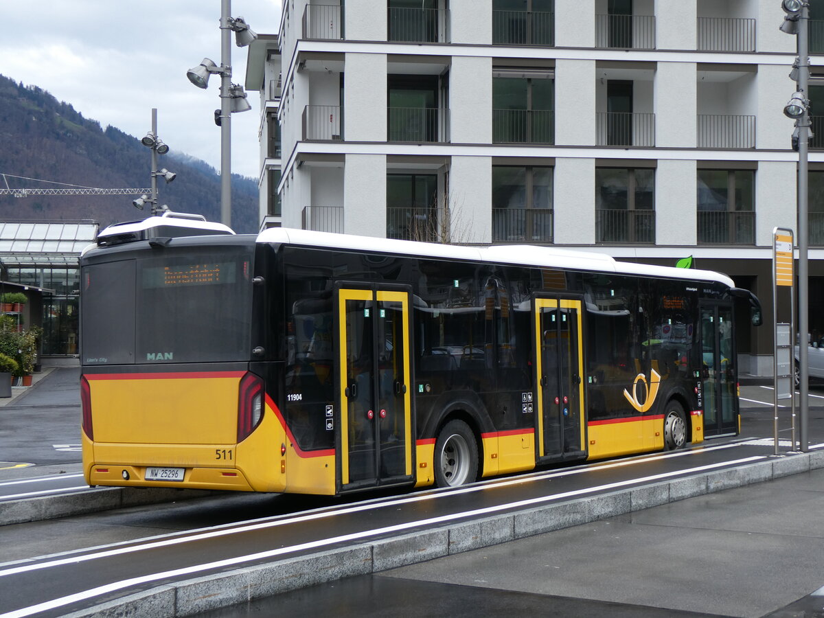 (260'322) - PostAuto Zentralschweiz - Nr. 511/NW 25'296/PID 11'904 - MAN am 12. M�rz 2024 beim Bahnhof Stans
