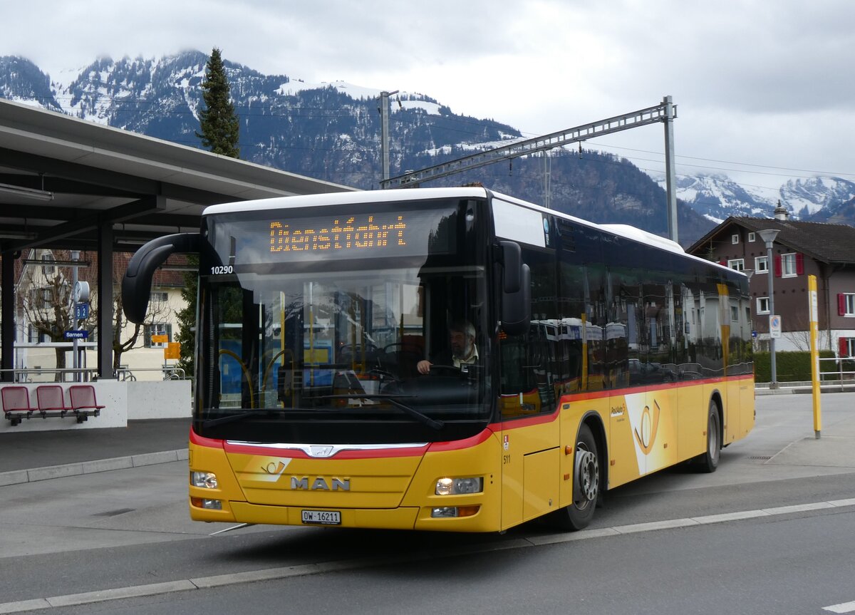 (260'324) - PostAuto Zentralschweiz - Nr. 511/OW 16'211/PID 10'290 - MAN (ex Nr. 11; ex Mattli, Wassen) am 12. M�rz 2024 beim Bahnhof Sarnen 