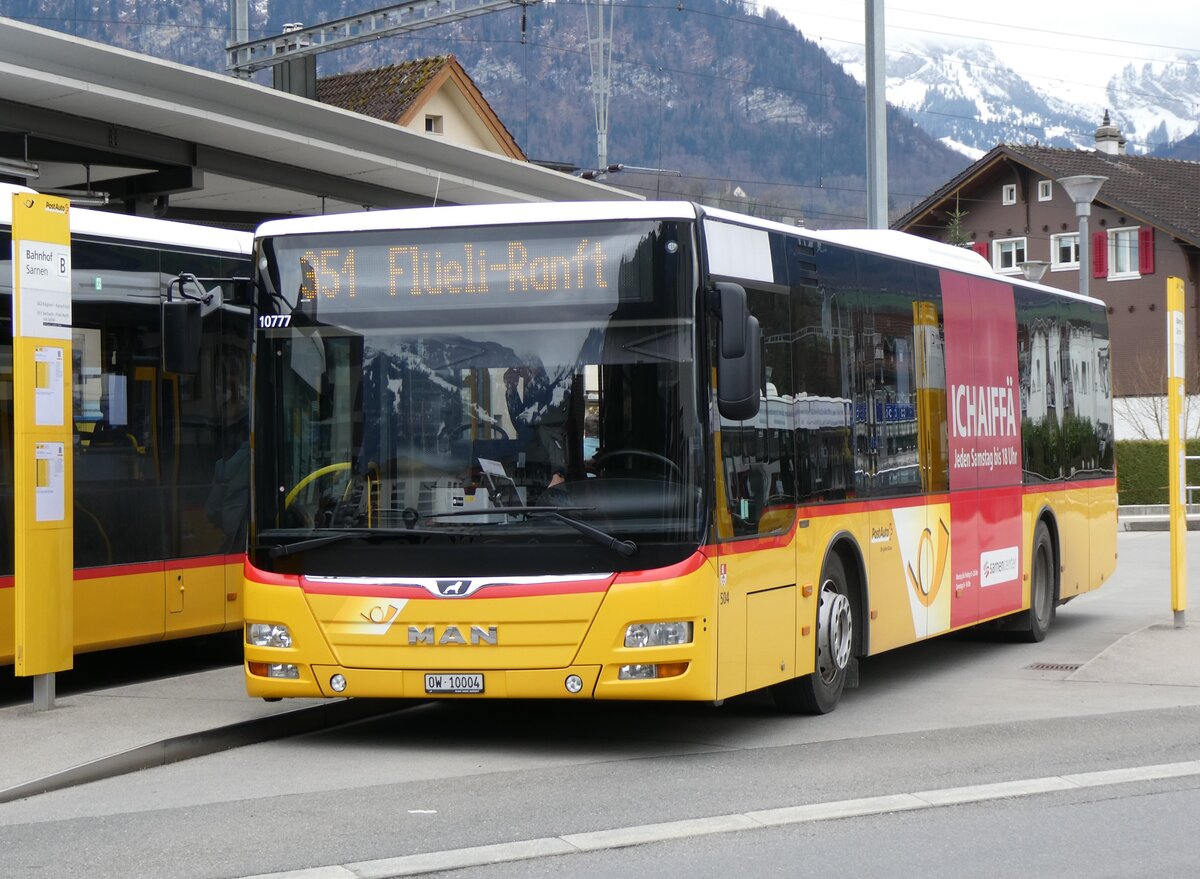 (260'329) - PostAuto Zentralschweiz - Nr. 504/OW 10'004/PID 10'777 - MAN (ex Nr. 10; ex Dillier, Sarnen Nr. 10) am 12. M�rz 2024 beim Bahnhof Sarnen