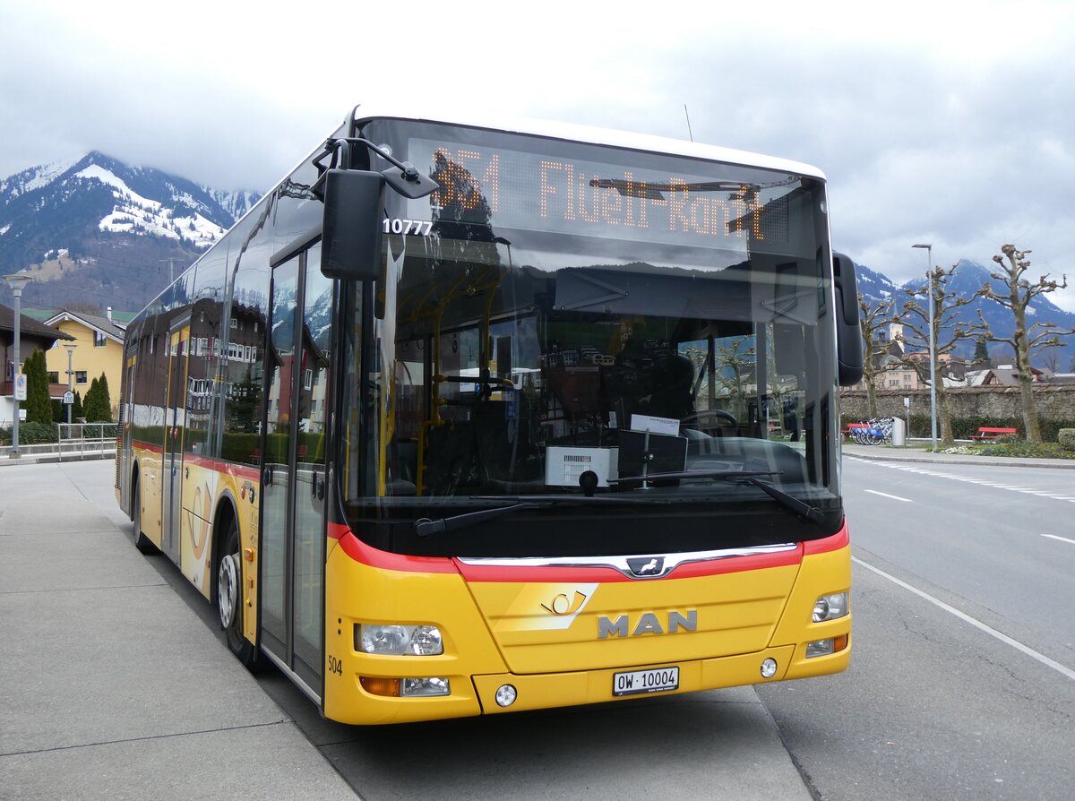 (260'331) - PostAuto Zentralschweiz - Nr. 504/OW 10'004/PID 10'777 - MAN (ex Nr. 10; ex Dillier, Sarnen Nr. 10) am 12. M�rz 2024 beim Bahnhof Sarnen