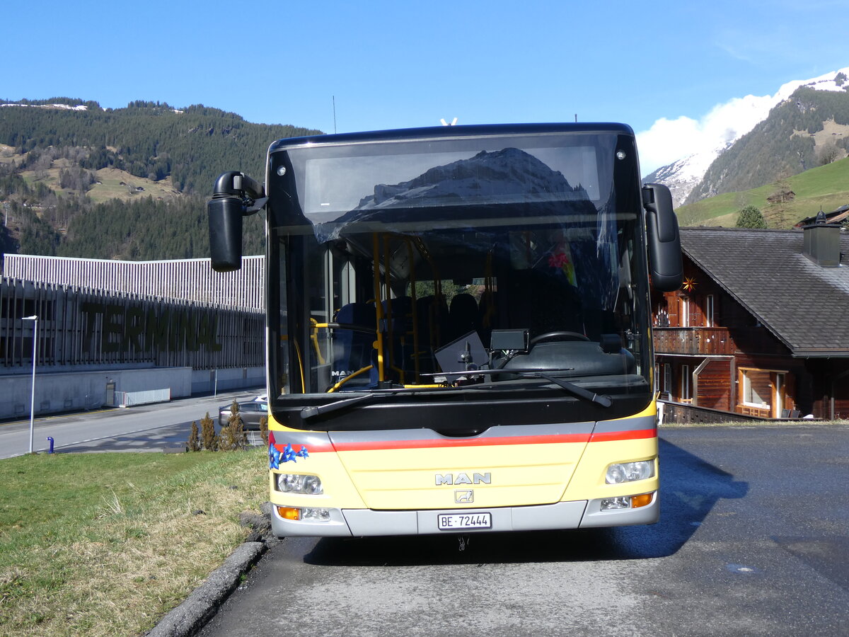 (260'471) - GrindelwaldBus, Grindelwald - Nr. 17/BE 72'444 - MAN/G�ppel (ex STI Thun Nr. 133) am 19. M�rz 2024 in Grindelwald, Garage