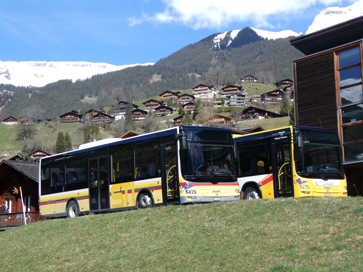 (260'498) - GrindelwaldBus, Grindelwald - Nr. 17/BE 72'444 - MAN/G�ppel (ex STI Thun Nr. 133) am 19. M�rz 2024 in Grindelwald, Garage
