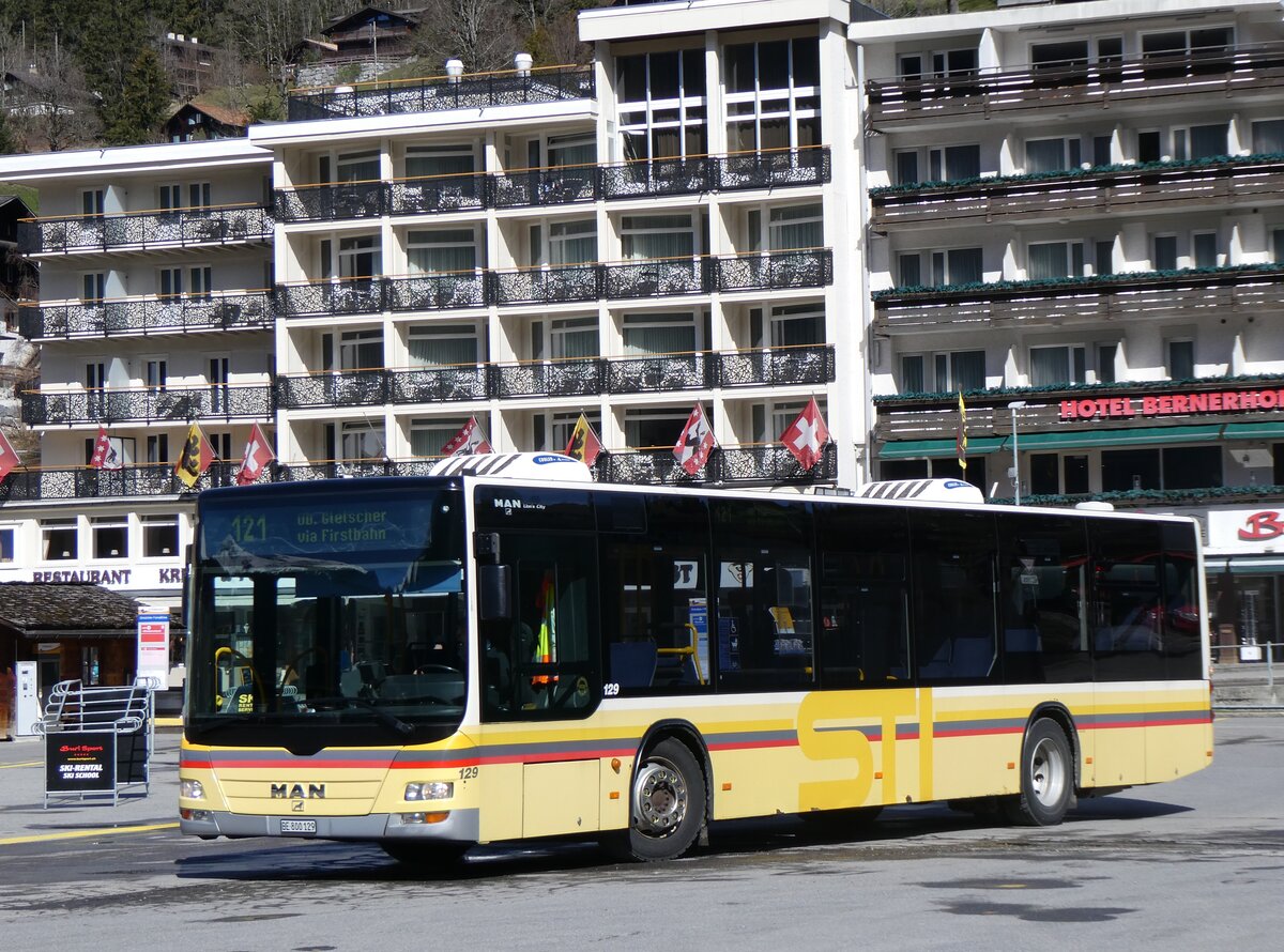 (260'512) - STI Thun - Nr. 129/BE 800'129 - MAN am 19. M�rz 2024 beim Bahnhof Grindelwald