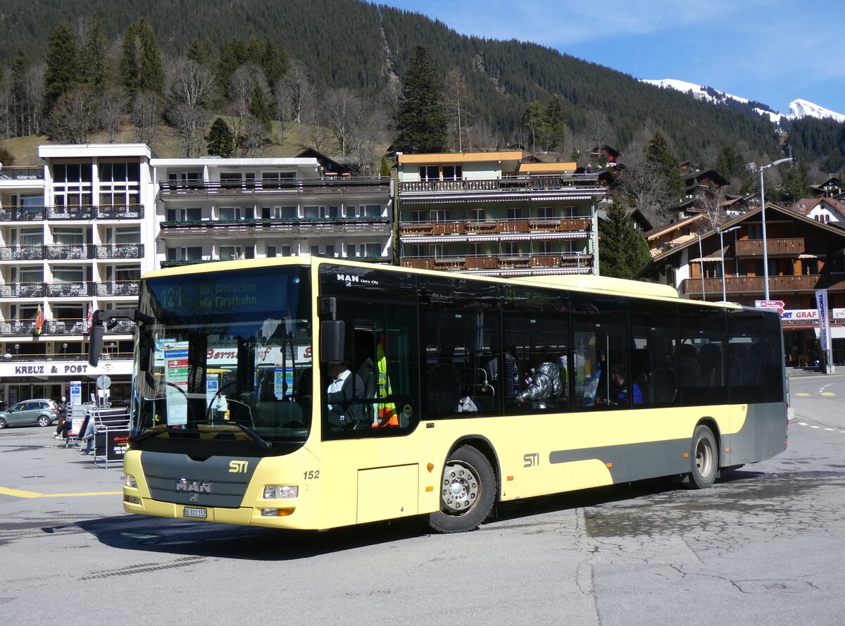 (260'519) - STI Thun - Nr. 152/BE 801'152 - MAN am 19. M�rz 2024 beim Bahnhof Grindelwald