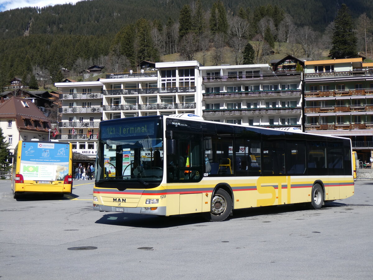 (260'535) - STI Thun - Nr. 129/BE 800'129 - MAN am 19. M�rz 2024 beim Bahnhof Grindelwald