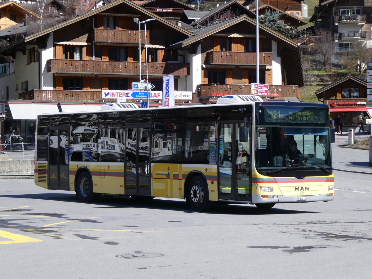 (260'555) - STI Thun - Nr. 129/BE 800'129 - MAN am 19. M�rz 2024 beim Bahnhof Grindelwald