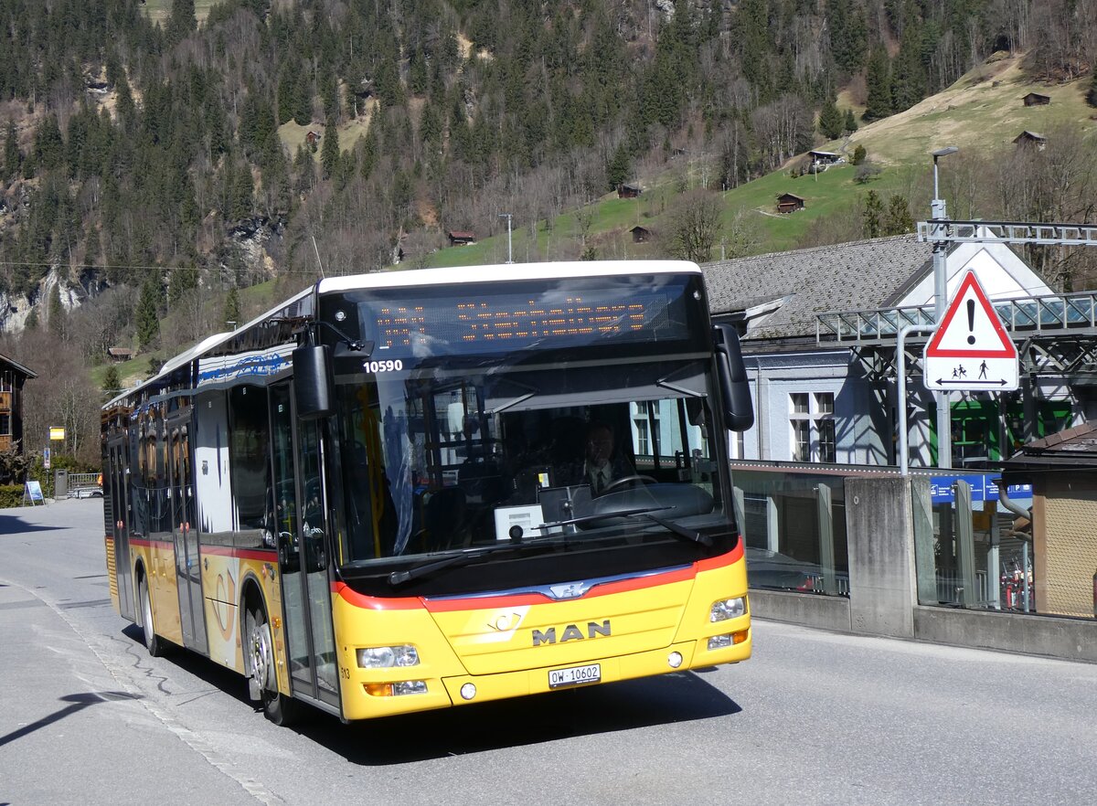 (260'568) - PostAuto Zentralschweiz - Nr. 513/OW 10'602/PID 10'590 - MAN (ex Nr. 2; ex Dillier, Sarnen Nr. 2) am 19. M�rz 2024 beim Bahnhof Lauterbrunnen