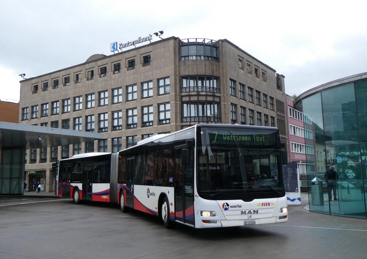 (260'738) - Twerenbold, Baden - Nr. 304/AG 459'044 - MAN am 28. M�rz 2024 beim Bahnhof Baden