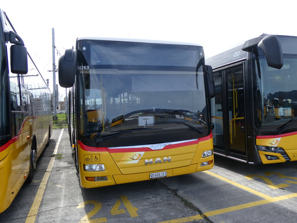 (260'812) - CarPostal Ouest - VD 606'313/PID 10'263 - MAN (ex JU 51'293; ex Nr. 59) am 29. M�rz 2024 in Yverdon, Garage 