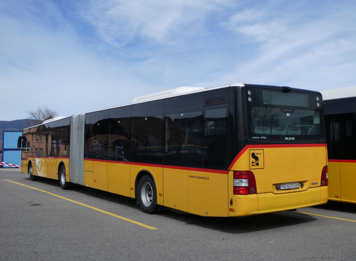 (260'822) - CarPostal Ouest - VD 623'516/PID 10'716 - MAN (ex JU 36'104) am 29. M�rz 2024 in Yverdon, Garage
