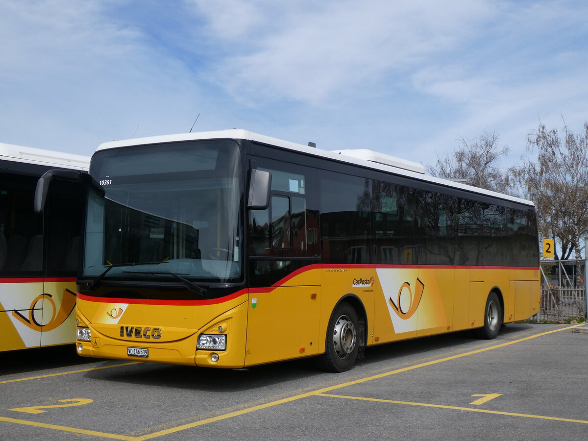 (260'838) - CarPostal Ouest - VD 146'539/PID 10'361 - Iveco am 29. M�rz 2024 in Yverdon, Garage