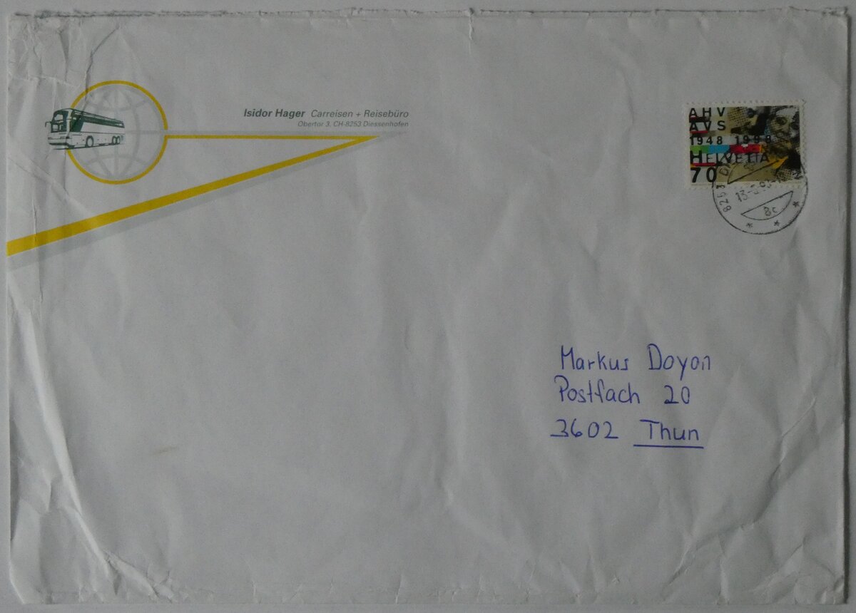 (260'864) - Hager-Briefumschlag vom 13. Juni 1998 am 31. M�rz 2024 in Thun