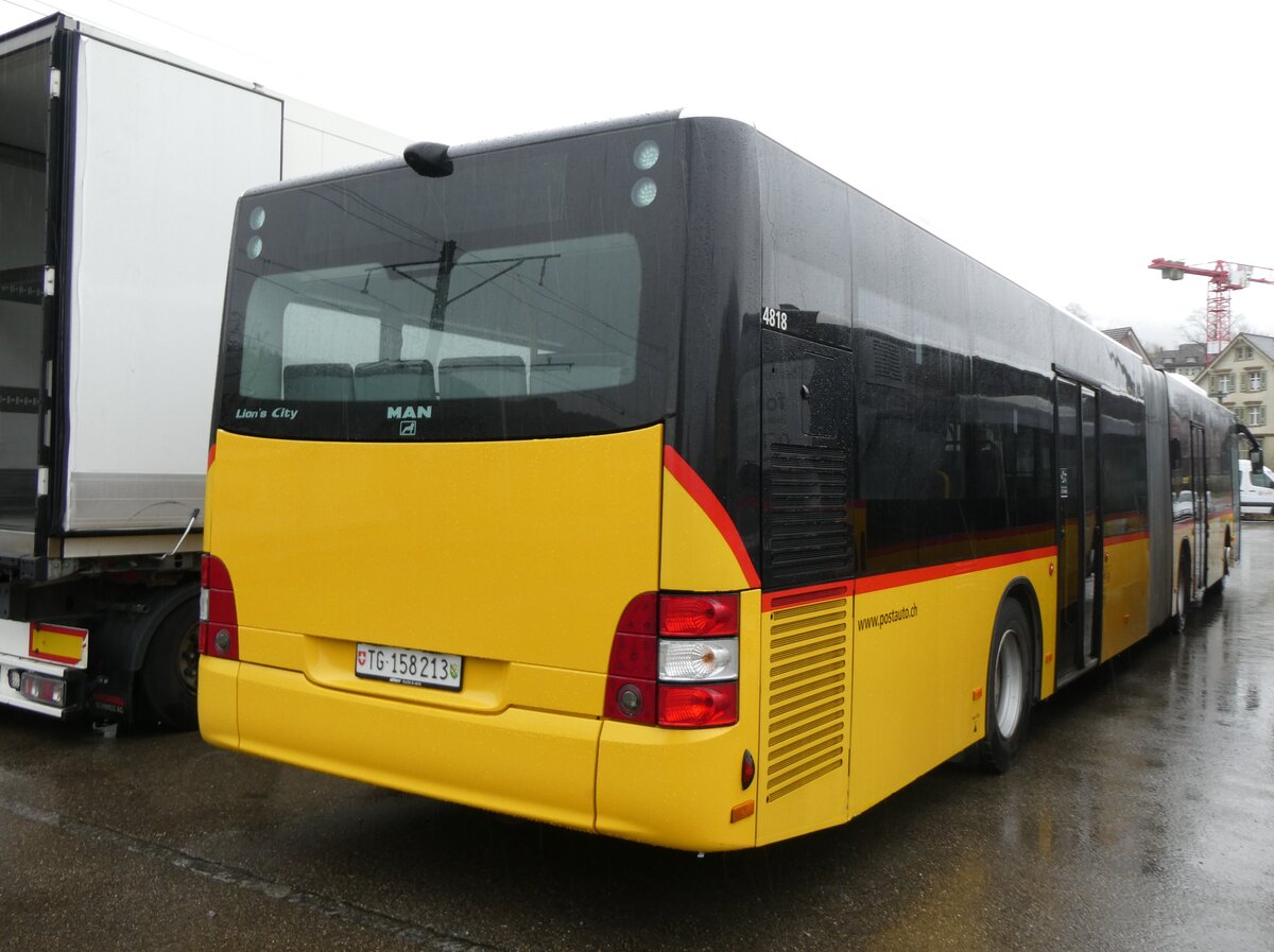 (260'906) - PostAuto Ostschweiz - TG 158'213/PID 4818 - MAN (ex PostAuto Graub�nden; ex PostAuto Ostschweiz SZ 68'458 + SZ 44'040; ex Kistler, Reichenburg) am 1. April 2024 in Nesslau, Garage