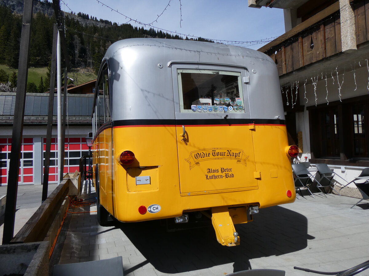 (261'009) - Peter, Luthern Bad - FBW/Gangloff (ex Reusser, Bassersdorf; ex Panel, P�verenges; ex P 24'562; ex P 1351) am 5. April 2024 in Adelboden, Hotel Beau Site