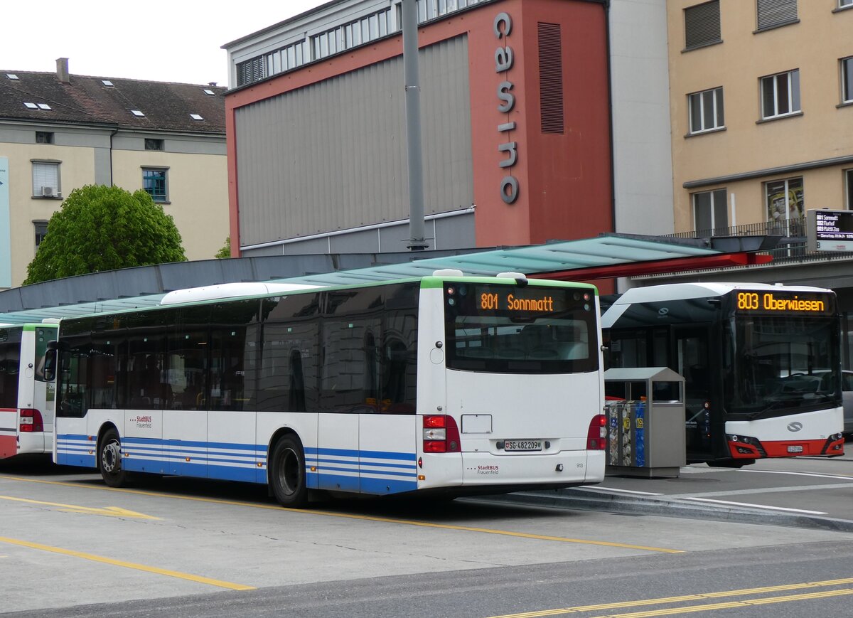 (261'102) - StadtBUS, Frauenfeld - Nr. 913/SG 482'209 - MAN (ex RTB Altst�tten Nr. 913; ex PostBus/A BD 15'336) am 9. April 2024 beim Bahnhof Frauenfeld