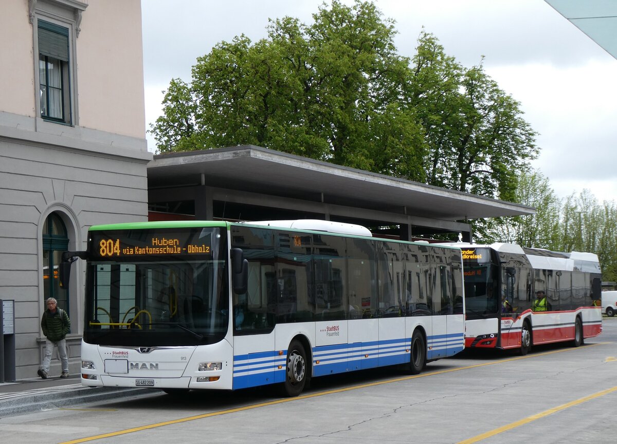 (261'116) - StadtBUS, Frauenfeld - Nr. 913/SG 482'209 - MAN (ex RTB Altst�tten Nr. 913; ex PostBus/A BD 15'336) am 9. April 2024 beim Bahnhof Frauenfeld