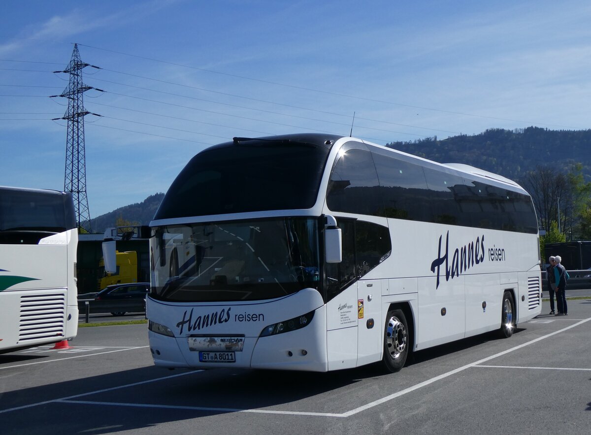 (261'234) - Aus Deutschland: Hannes Reisen, Langenberg - GT-A 8011 - Neoplan am 13. April 2024 in H�rbranz, Raststation Bodensee