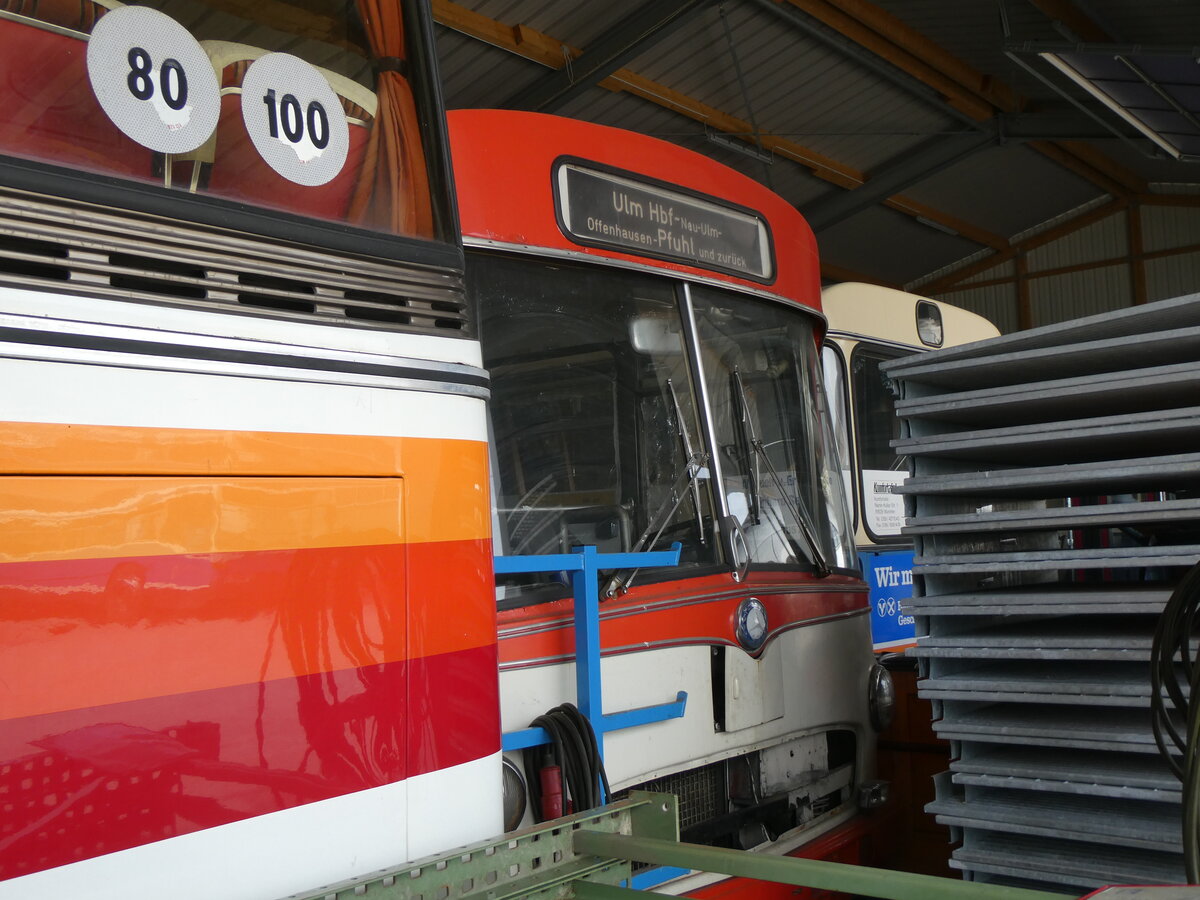 (261'333) - Sumser, M�hldorf (OCM) - Mercedes/Ludewig Anderthalbdecker (ex Zartmann, Neckarsulm) am 14. April 2024 in Grossk�llnbach, Lager OCM (Teilaufnahme)