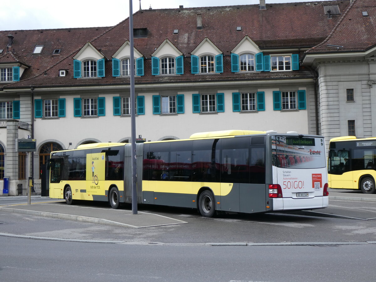 (261'587) - STI Thun - Nr. 140/BE 801'140 - MAN am 21. April 2024 beim Bahnhof Thun