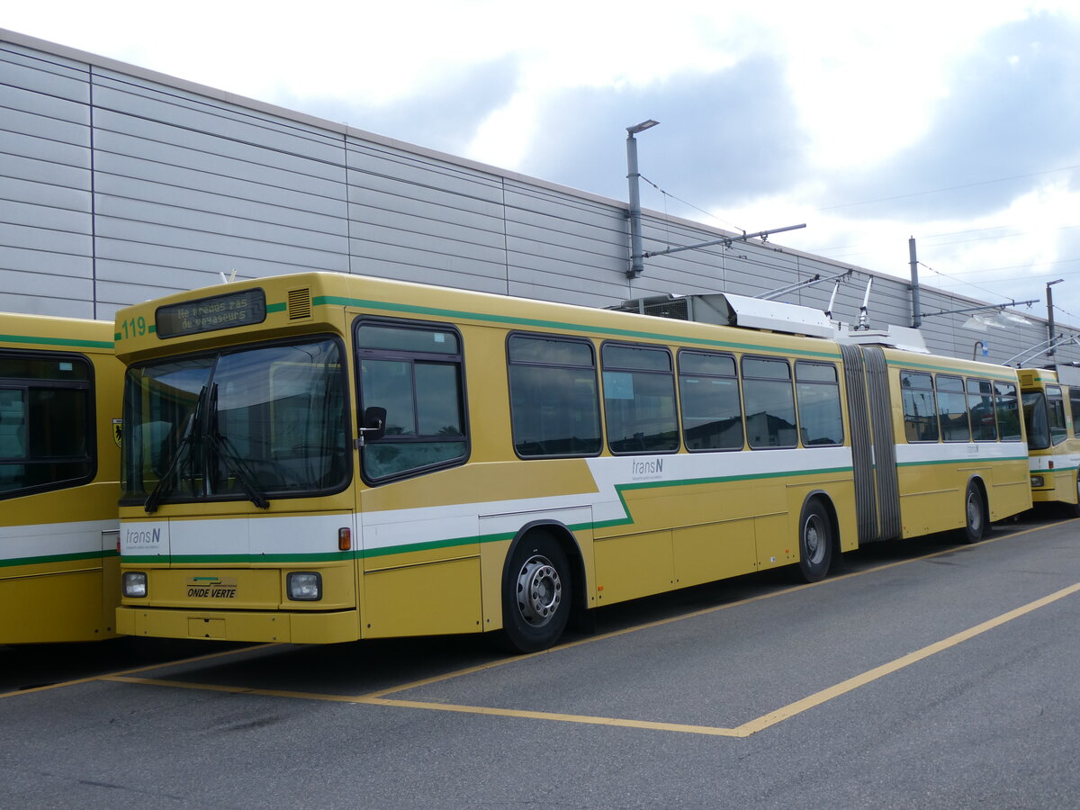 (261'664) - transN, La Chaux-de-Fonds - Nr. 119 - NAW/Hess Gelenktrolleybus (ex TN Neuch�tel Nr. 119) am 23. April 2024 in Marin, D�p�t