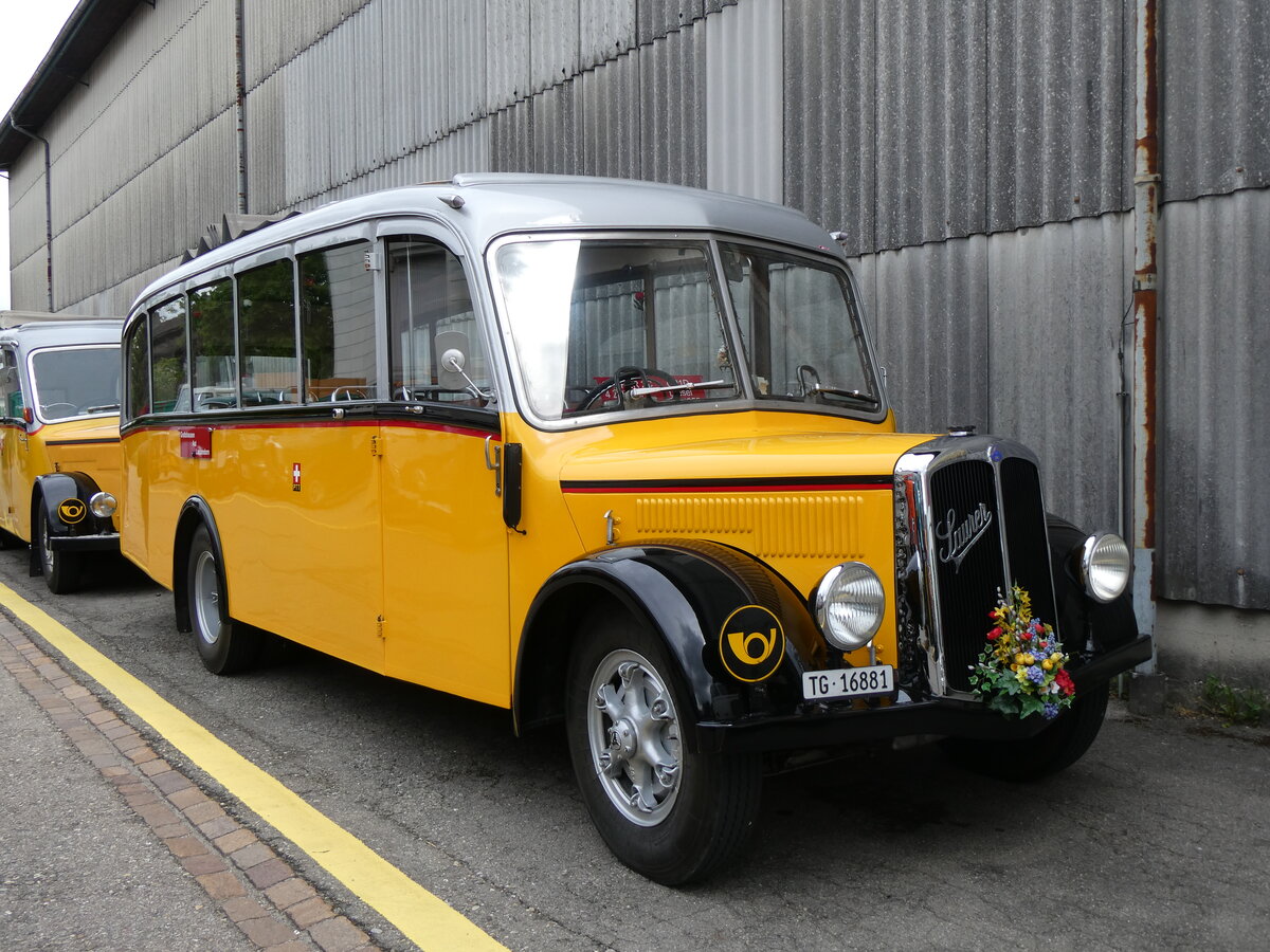 (261'930) - Zollikofer, Berg - TG 16'881 - Saurer/H�nni (ex Reusser, Thun; ex Kontiki, Wettingen; ex Nussbaumer, Ganterschwil) am 4. Mai 2024 in Attikon, Wegm�ller
