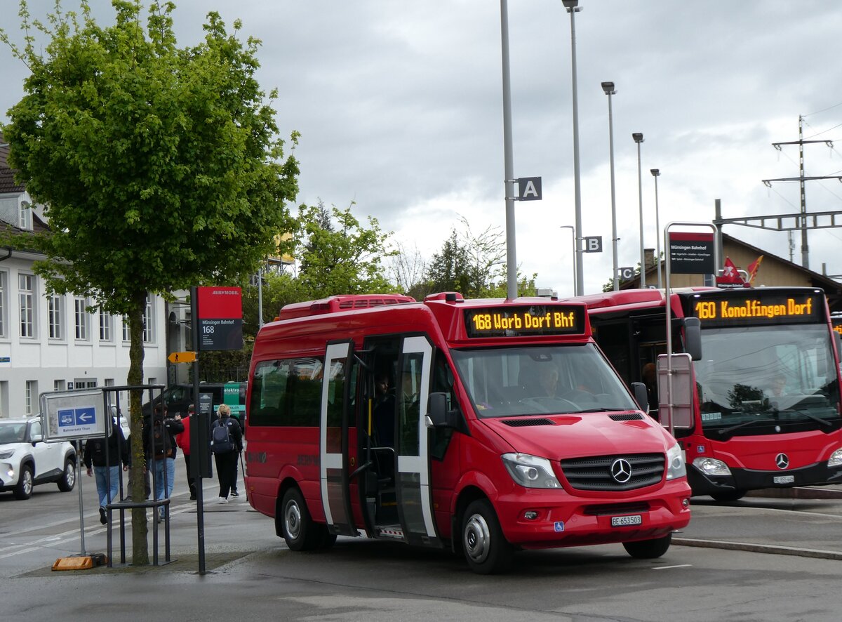 (262'200) - Bernmobil, Bern - Nr. 503/BE 653'503 - Mercedes (ex Busland, Burgdorf Nr. 402) am 6. Mai 2024 beim Bahnhof M�nsingen 