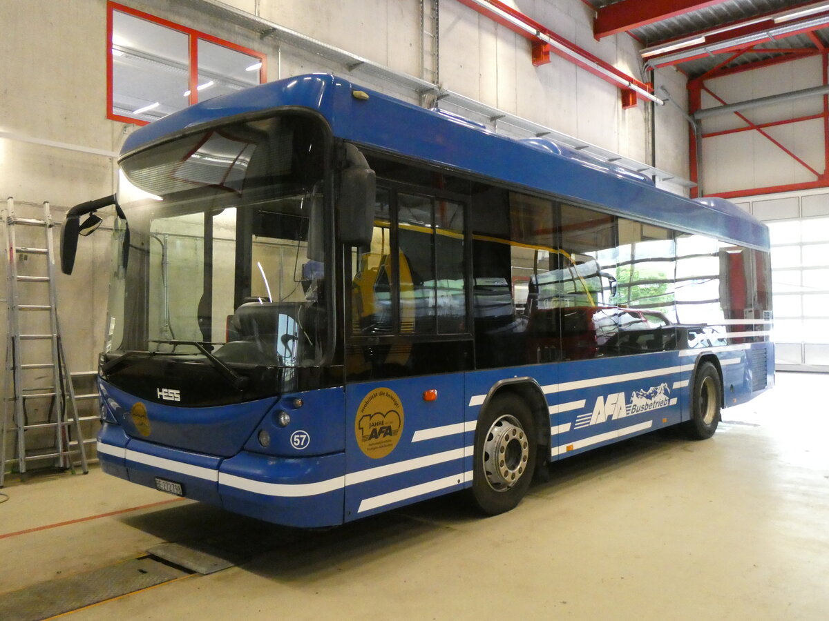 (262'383) - AFA Adelboden - Nr. 57/BE 272'798 - Scania/Hess am 15. Mai 2024 in Frutigen, Garage