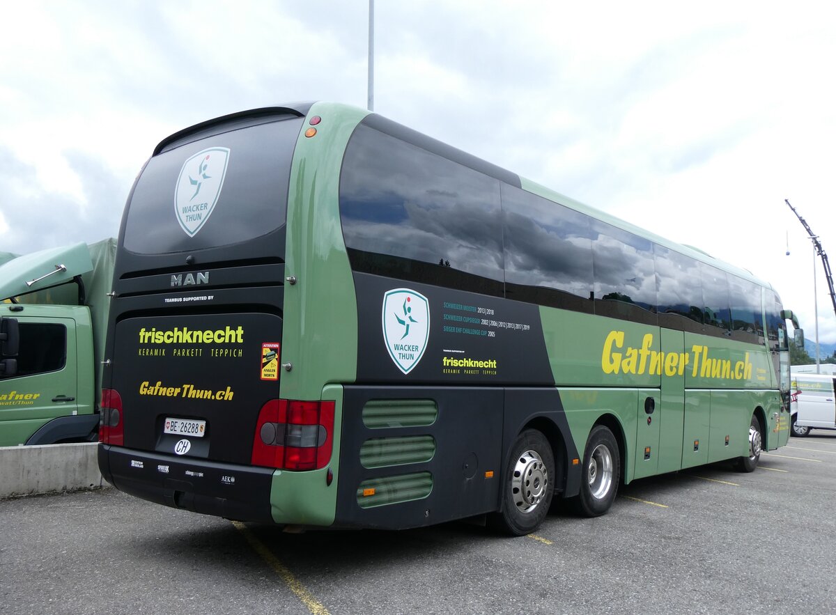 (263'312) - Gafner, Gwatt - Nr. 100/BE 26'288 - MAN (ex PostAuto Bern PID 10'654) am 1. Juni 2024 in Gwatt, Garage
